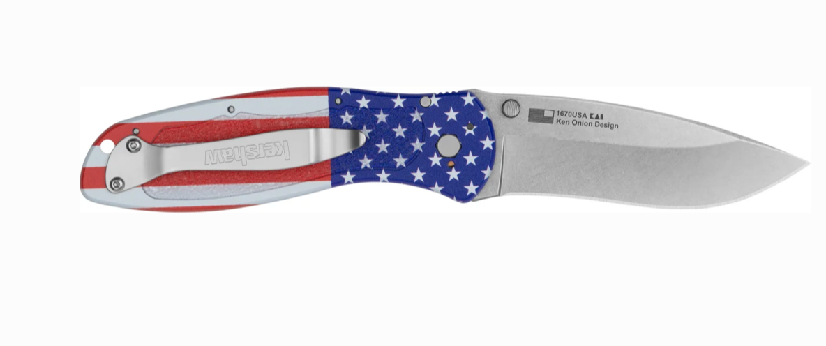 Kershaw Blur USA Flag Assisted Folding Knife 3.4" Stonewashed Blade 1670USA