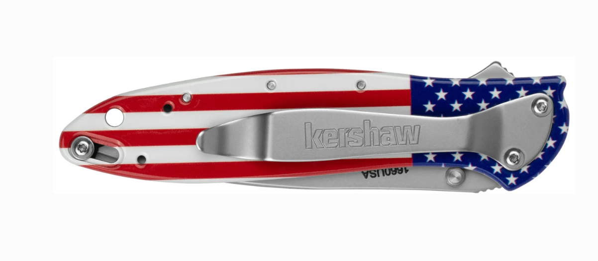 Kershaw Leek USA Flag Folding Knife – 3" 14C28N Blade – Made in USA