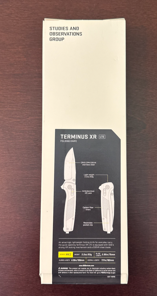 SOG Terminus XR LTE Folding Knife 2.95" Blade Black and Grey