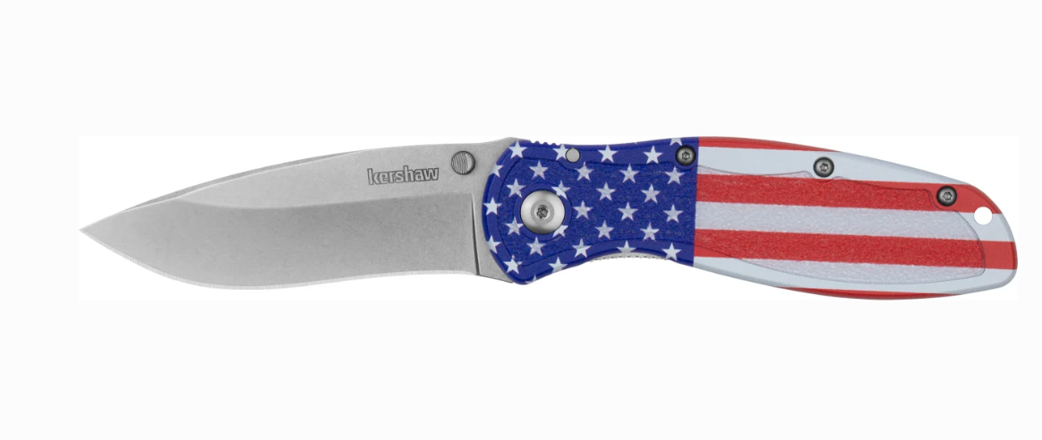 Kershaw Blur USA Flag Assisted Folding Knife 3.4" Stonewashed Blade 1670USA
