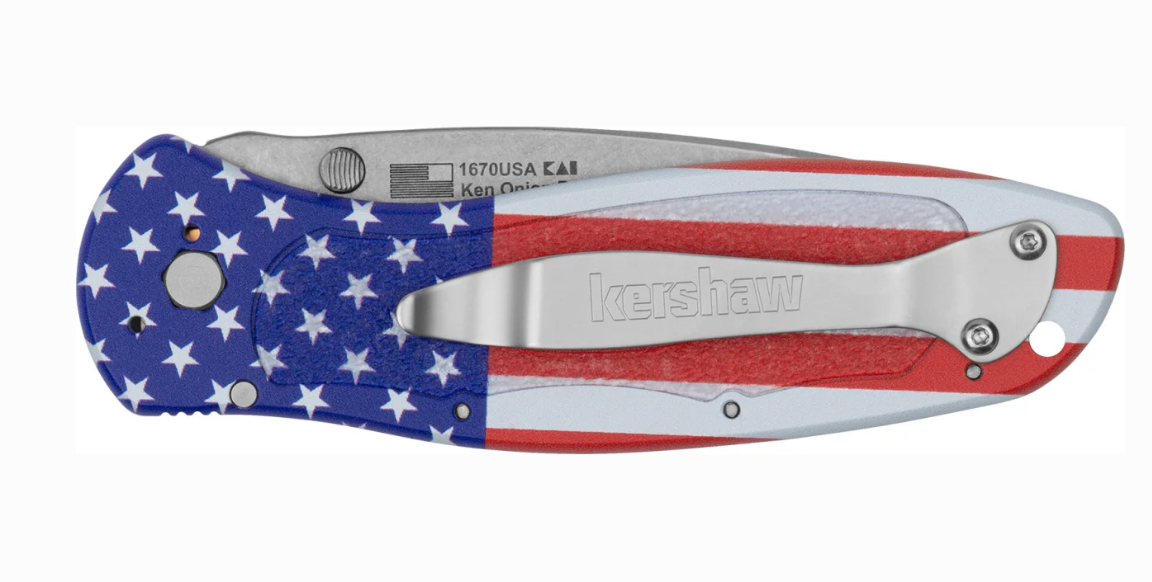 Kershaw Blur USA Flag Assisted Folding Knife 3.4" Stonewashed Blade 1670USA