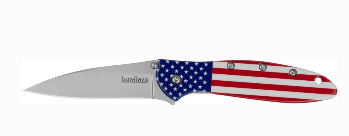 Kershaw Leek USA Flag Folding Knife – 3" 14C28N Blade – Made in USA