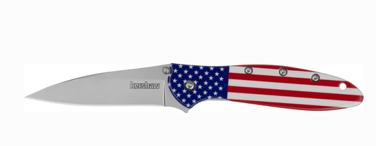Kershaw Leek USA Flag Folding Knife – 3" 14C28N Blade – Made in USA