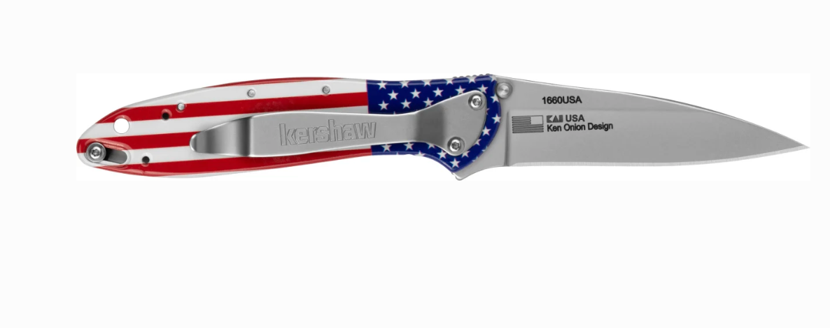 Kershaw Leek USA Flag Folding Knife – 3" 14C28N Blade – Made in USA