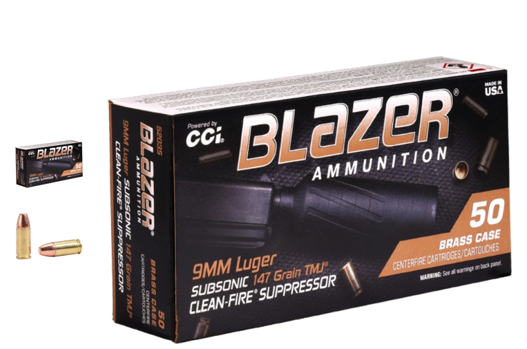 CCI Blazer Brass Clean-Fire Suppressor 9mm Luger 147 Grain TMJ, 50 Rounds